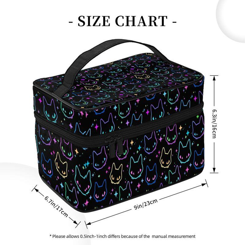Goth Makeup Train Bag Colorful Neon Cat Heads Makeup Organizer Bags Toiletry Bag Travel Cosmetic Bags for Women Girls Ladies