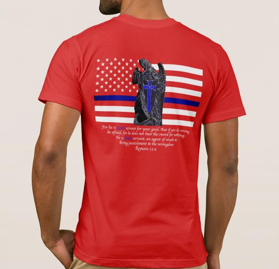 

Thin Blue Line USA Flag The Archangel St Michael Pray TShirt 100 Cotton ONeck Short Sleeve Casual Mens Tshirt Size S3XL S