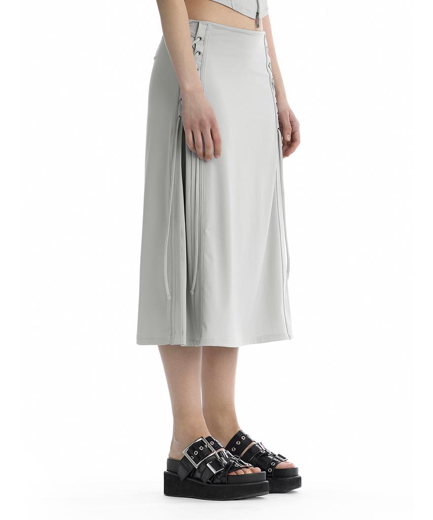 Teulimingbeodeu Jersey Lace-Up Side Set-Up Skirt [ Light Gray ]