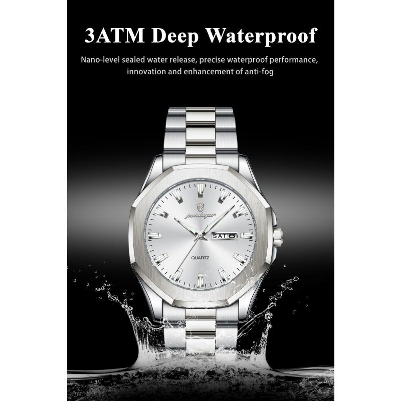 POEDAGAR Luxury Men Wristwatch Waterproof Luminous Week Date Casual Clock Stainless Steel Quartz Fashion Watches Reloj