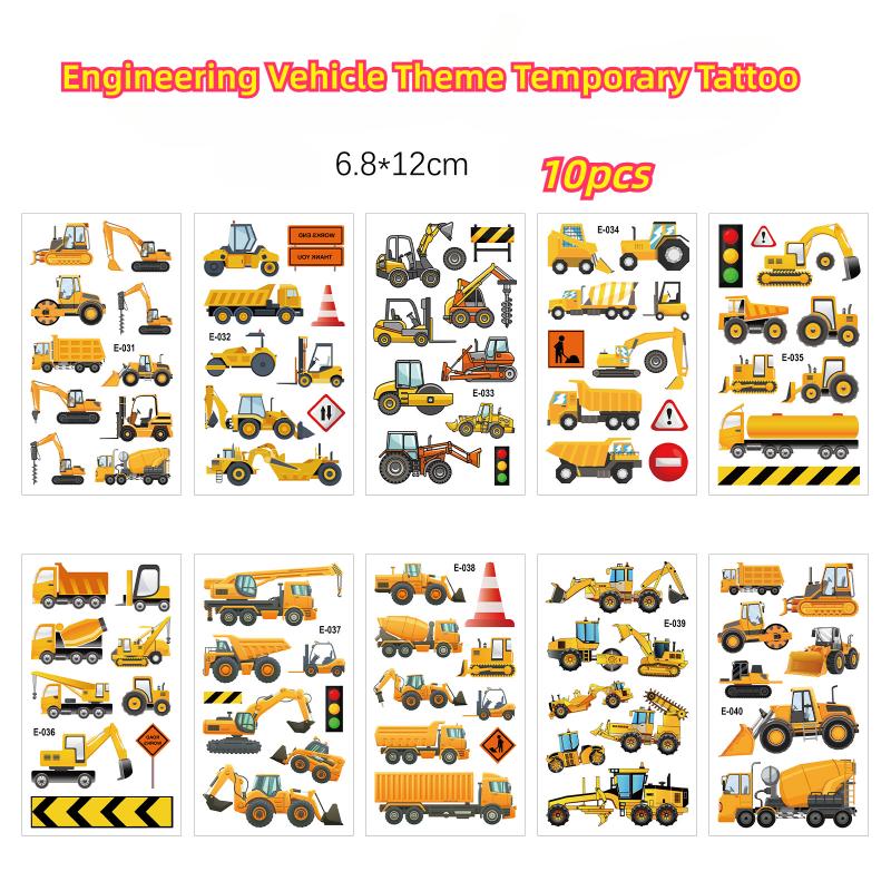Jungen Cartoon Transfer Tattoos Aufkleber Baufahrzeug Roboter Transport Raumschiff Themen Temporäres Tattoo für Kinder