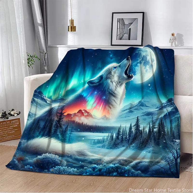 3D Animal Wolf Cute Cartoon Flannel Blanket Fluffy Children and Adults Sofa Plush Bedspread Throw Lunch Blanket for Sofa Bed