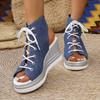 Fashion Casual Canvas Lace Up Peep Toe Sandals Women 2025 Summer Sexy Chunky Platform Wedge Heel Sandals Fashion High Heel Ankle Shoes