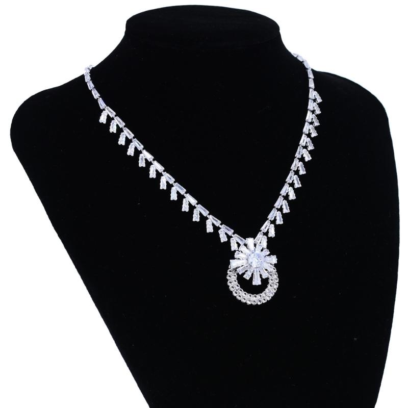 Elegant Dazzling Rhinestones Stud Earrings And Pendant Necklace Set Lightweight Alloy Jewelry For Party Or Daily Wear