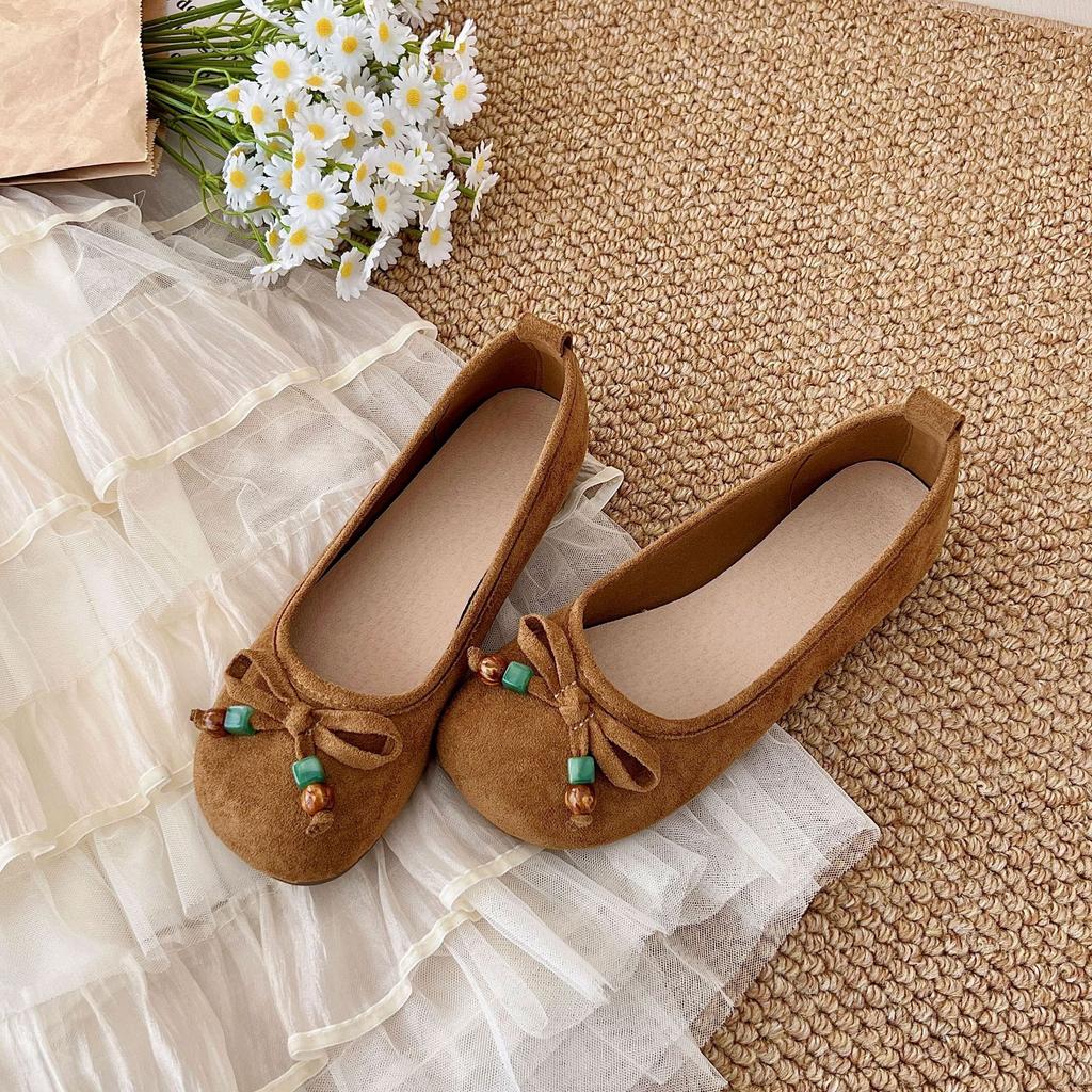 Französische Schleife runder Kopf Ballerinas Feenschuhe flache sanfte Abendschuhe Herbst neu Damen kleine einzelne Schuhe