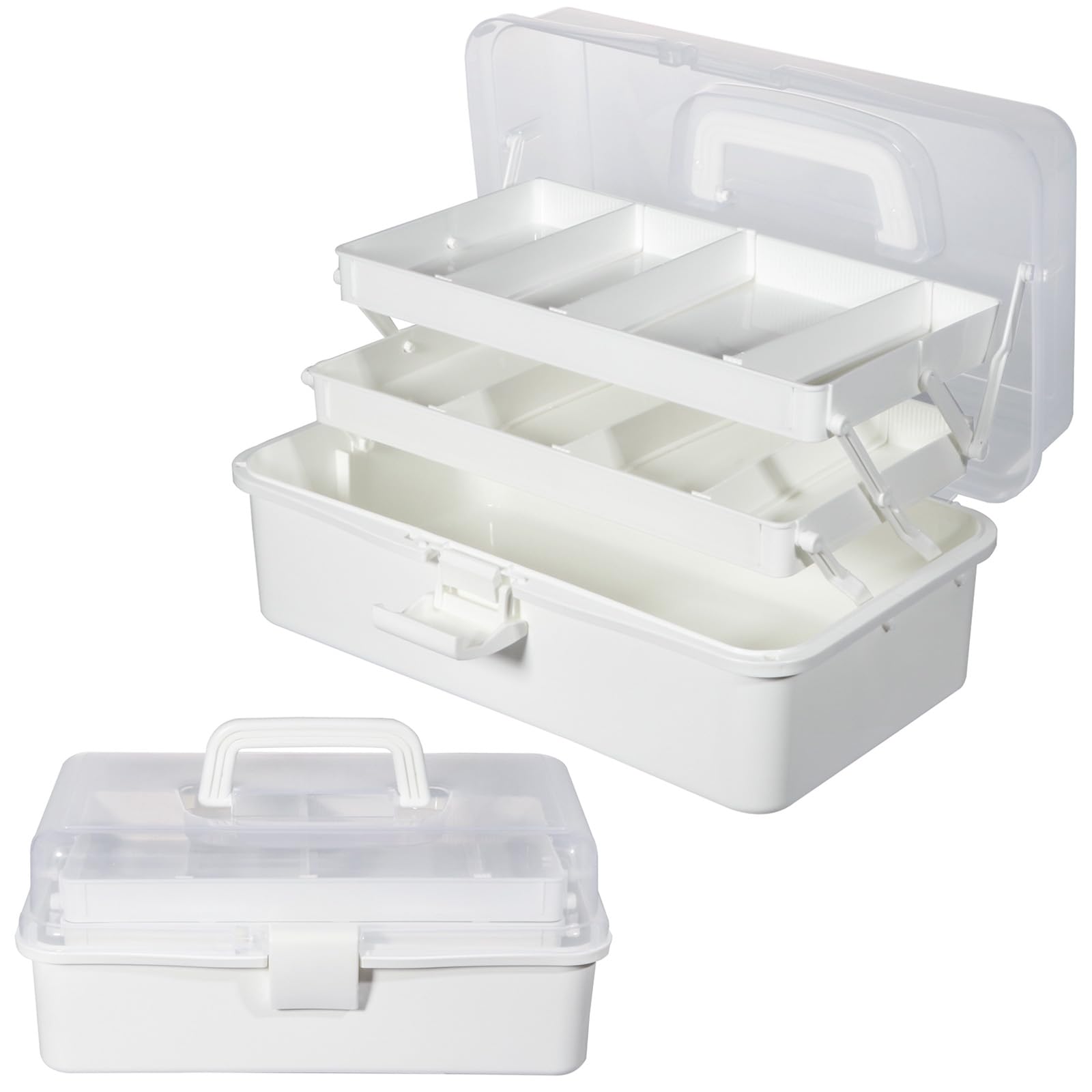 

Large-capacity 3-tier toolbox, storage box, semi-transparent, 180-degree opening, internal interlocking, handle, multi-functional storage box,
