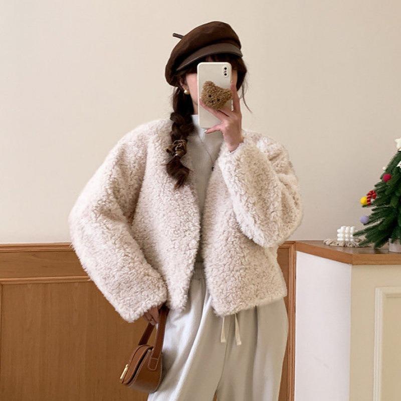 

Новая куртка из искусственной овечьей шерсти, женская куртка из искусственного меха кролика рекс, утепленный теплый короткий топ XL (recommended 130-75kg)