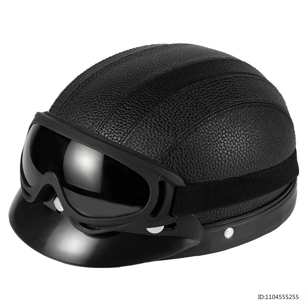 Vintage Half Helmet for Motorcycle Motorbike Leather Open Face Half Helmet Riding Casco Moto Scooter Moto Helmet DOT Approved