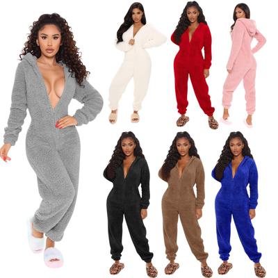 Sonbahar/Kış Kapüşonlu Uzun Kollu Peluş Tulum Pijama
