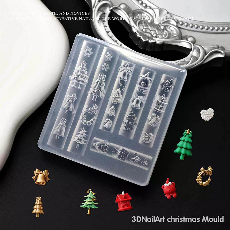 Christmas Snowman Christmas Tree 3d Nail Mold Snowflakes Snowmen Nail Decorations Diy Silicone Manicure Mold Nail Art
