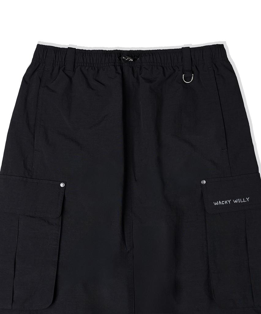 WACKY WILLY Women'S Nylon Cargo Long Skirt Black