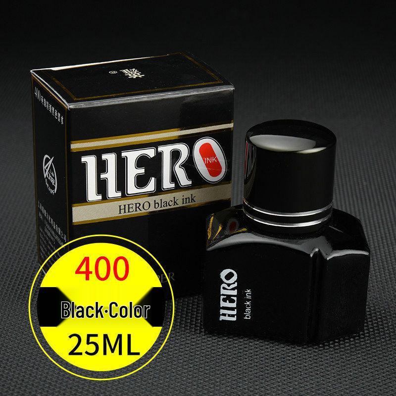 Hero Gold Fountain Pen with Special Non-Clogging, Non-Carbon Ink: Black 234, Red 200, Blue-Black 440.