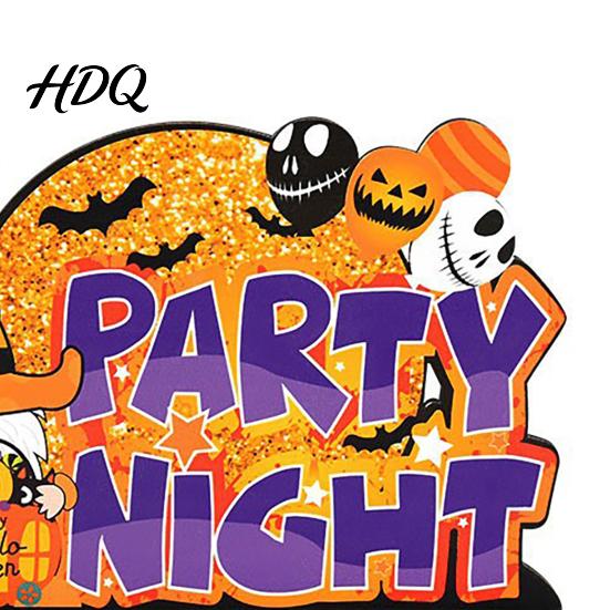 Holiday Desktop Layout Ornaments Halloween Tabletop Decor Signs Pumpkin Ghost Gnome Wood Centerpiece Blocks Spooky Cartoon Style Figures Party