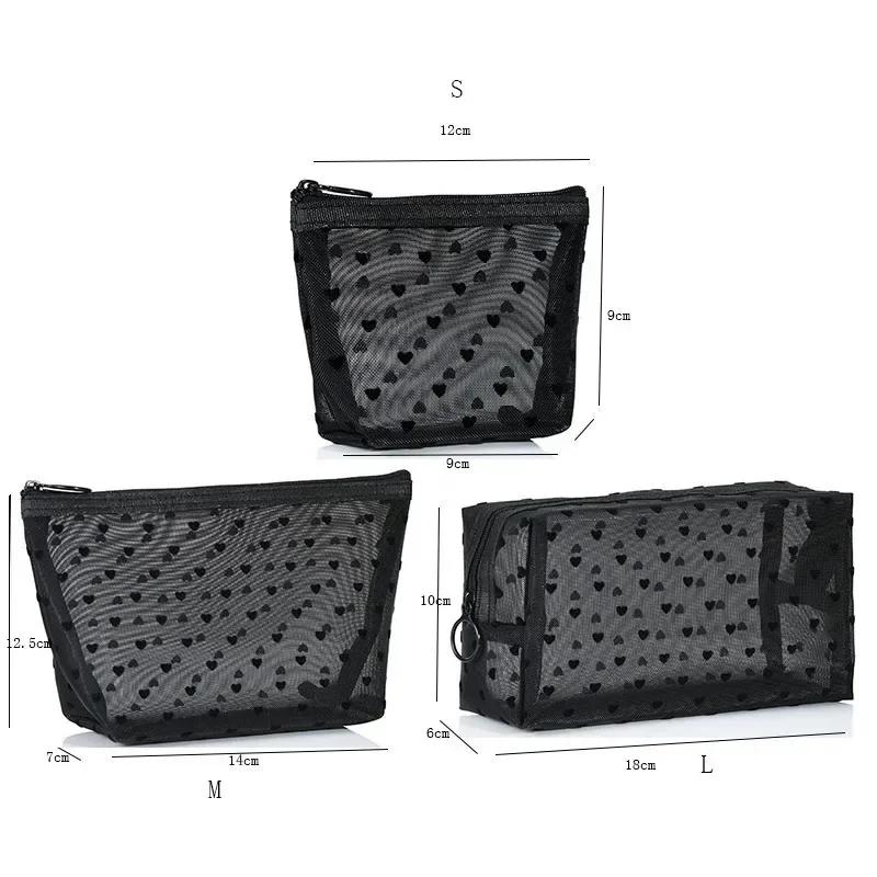 1PCS Mesh Transparent Cosmetic Bags Small Large Clear Black Women's Makeup Bags Travel Toiletry Organizer Lipstick Storage Pouch