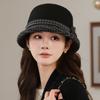 Autumn and winter middle-aged women's basin hat retro plaid crimped bucket hat foreign style mother hat flower decorative top hat thermal hat
