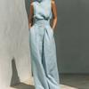 Spring and Summer European Style Women Clothing Cotton Sleeveless Casual Set