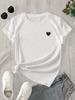 Women's White Sleeve T-Shirt with Black Heart Casual Round Neck Summer Summer Short Sleeved Harajuku Streetwear Tops Tees