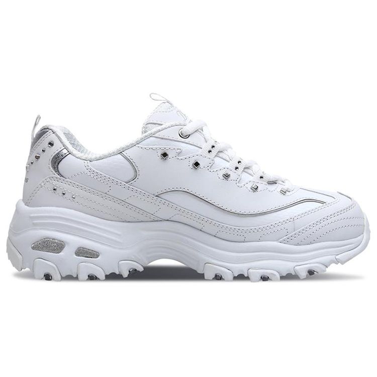 Skechers Zapatillas DLites 1.0 Panda Tendencia Deportiva Retro Versátiles Suela Gruesa Aumentan la Altura Caña Baja Zapatos Casuales Zapatillas de Mujer Plata Blanco 11979-WSL