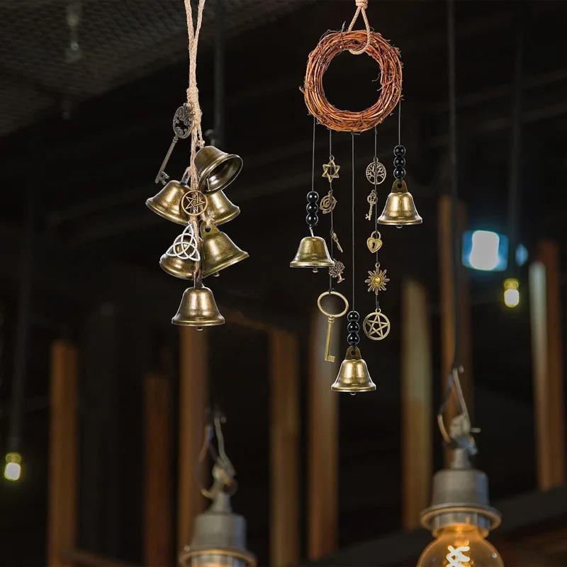 Magic Witch Bells Hangers - Handmade Protection Wreath, Wind Chimes for Home Door, Doorknob Decor, Witchcraft Accent with Guardi