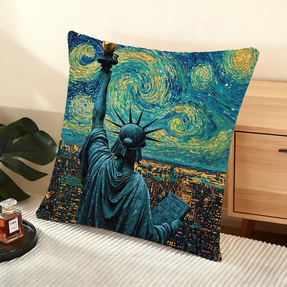 G-Goddess of L-Liberty Cushion Cover Silky Short Plush Home Sofa Cushion Cover - Invisible Zipper Home Decoration