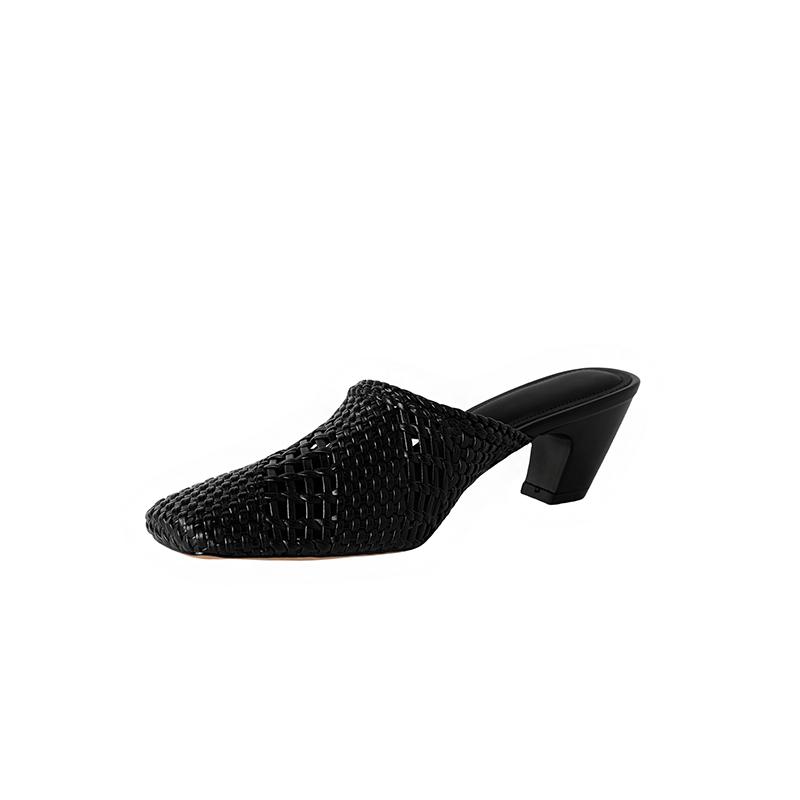 Fashion New Summer Slippers Microfiber Slippers for Women Fashion Hollow Out Mules Square Toe High Heels Cover Toe Slippers Sandals