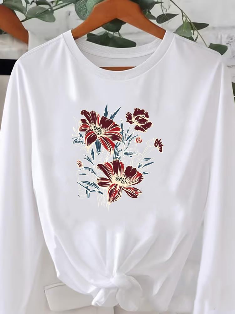 (Asian Size) Women o-neck Print T Shirt Casual butterfly cute Clothing Graphic Tee autumn winter spring Fashion Top Long Sleeve T-shirts