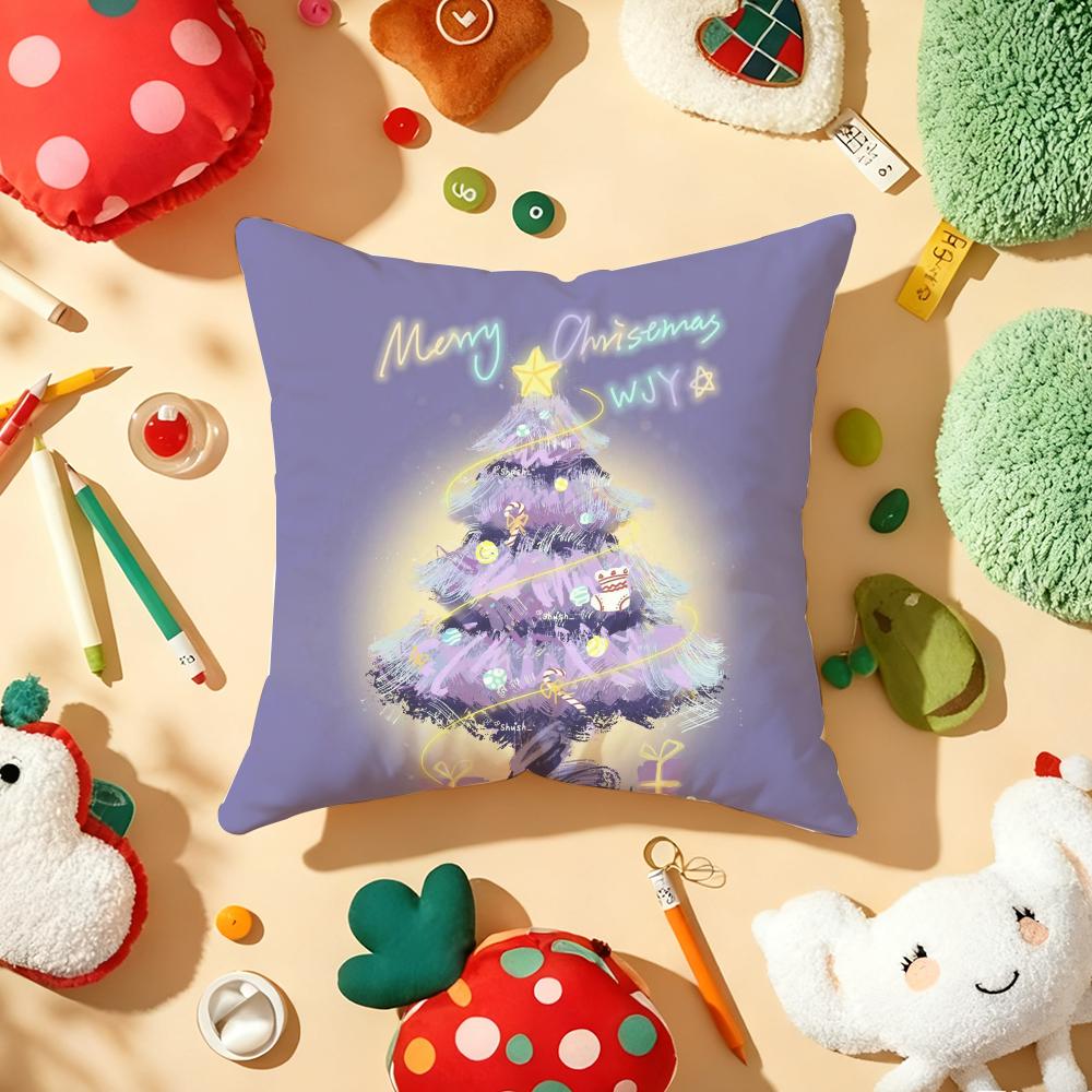 Merry Christmas Printed Pillow Case Plush Fabric Soft Double-Sided Printed Sofa Warm Winter Home Gift Cushion Cover