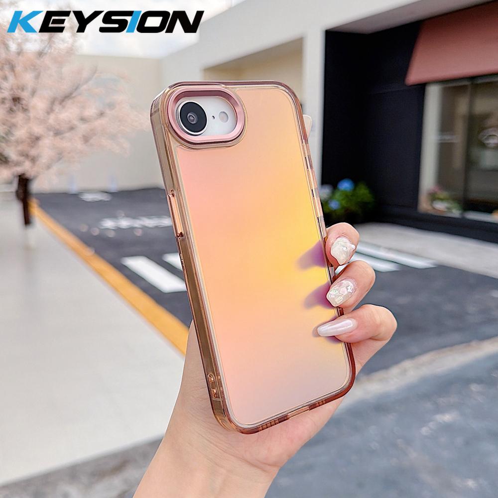 KEYSION Fashion Laser Gradient Colorful Phone Case for iPhone 17e 16e Soft TPU+PC Shockproof Back Cover for iPhone 16e 17e 2026