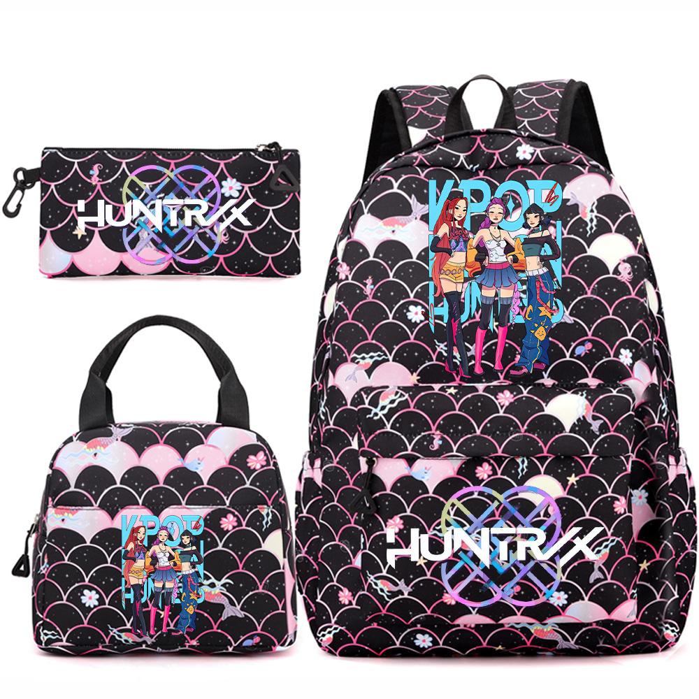 3Pcs/set Anime Kpop Printed Backpack Handbag Pencil Case for Teenger Student Girl Boy Schoolbag Kid Bookbag Large Capacity Travel Bag Gift