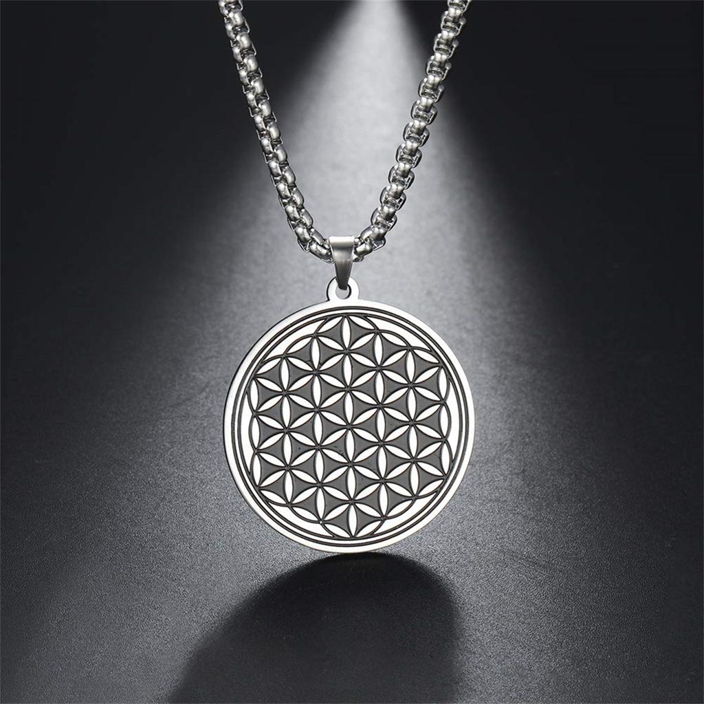 Einfacher runder Ring Anhänger Blume des Lebens Heilige Geometrie Schlüsselbein Kette Halskette