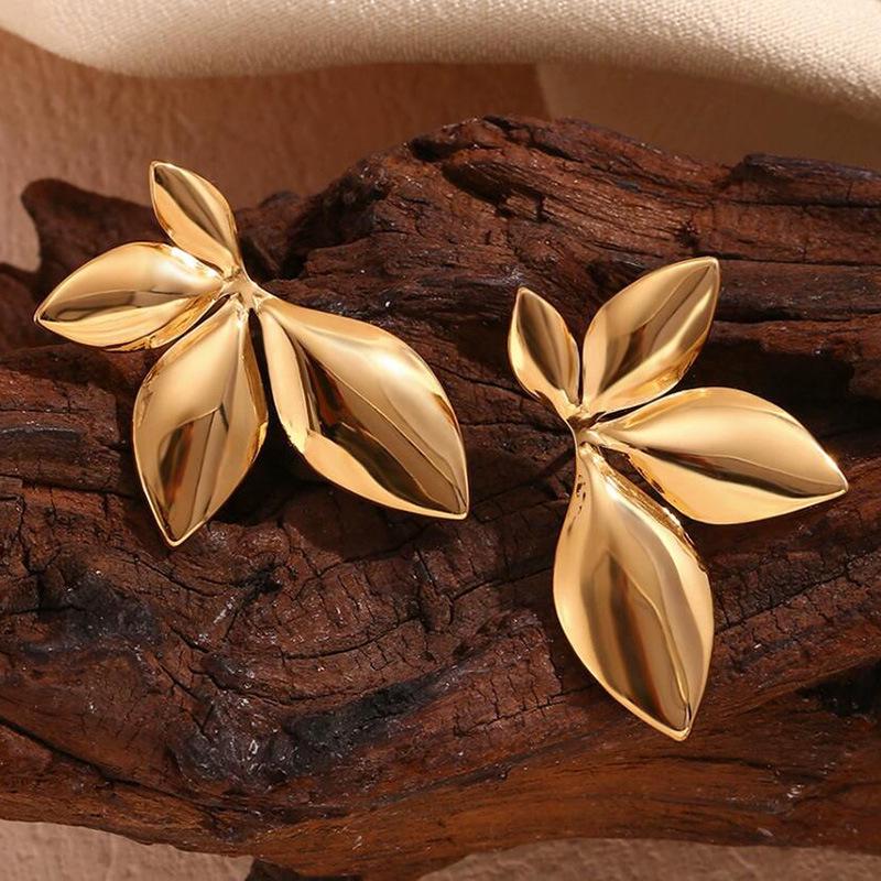 Xia Ling High-End Stainless Steel Leaf Stud Earrings for Women