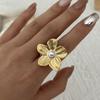 Stainless Steel Vintage Pearl Flower Rings For Women Gold Plated Hollow Rose Irregular Texture Ring Party Wedding Jewelry Gift