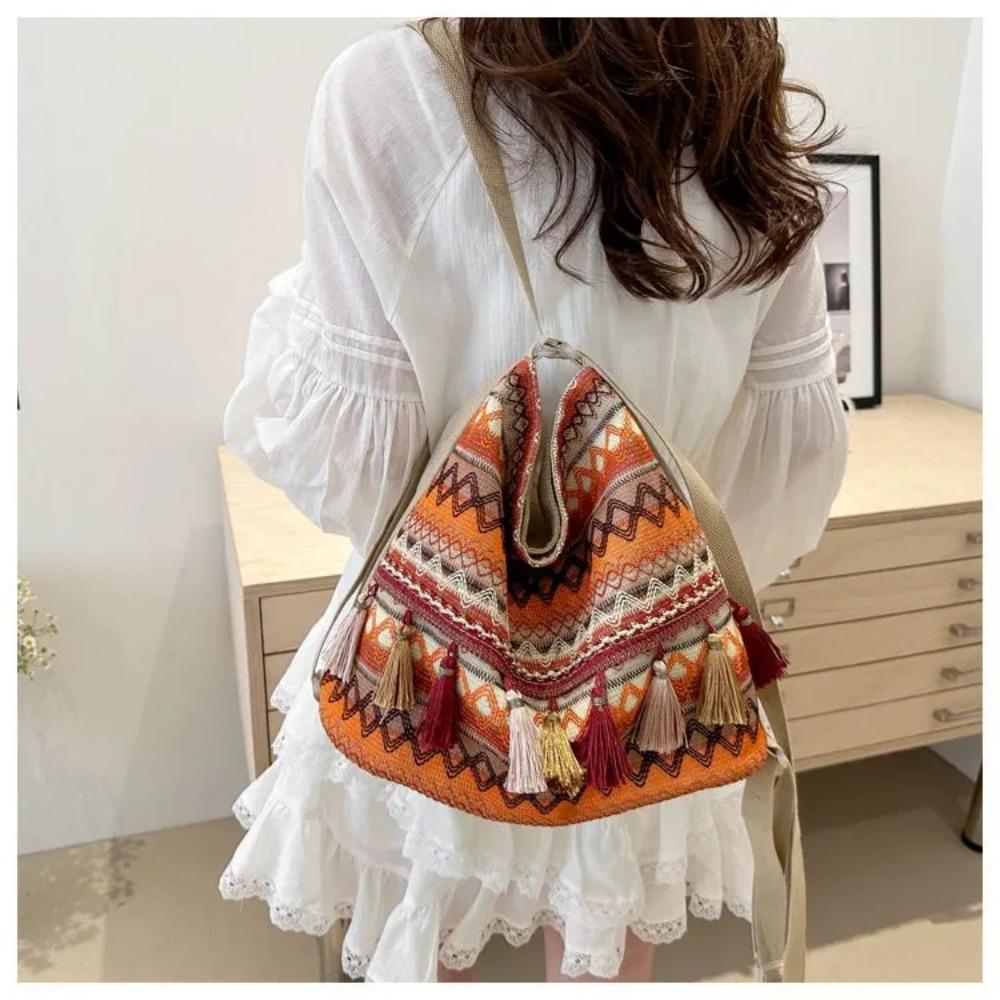 Vintage Damentasche mit Quaste, ethnisch, handgewebt, Umhängetasche für Damen, Hippie-Sling-Schultertaschen für Damenhandtasche