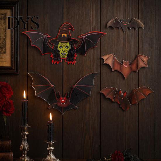 Seasonal Room Decor 12Pcs Halloween 3D Bat Witch Face Wall Stickers, Waterproof Self-Adhesive Window Clings Decals for Indoor Outdoor Door Party
