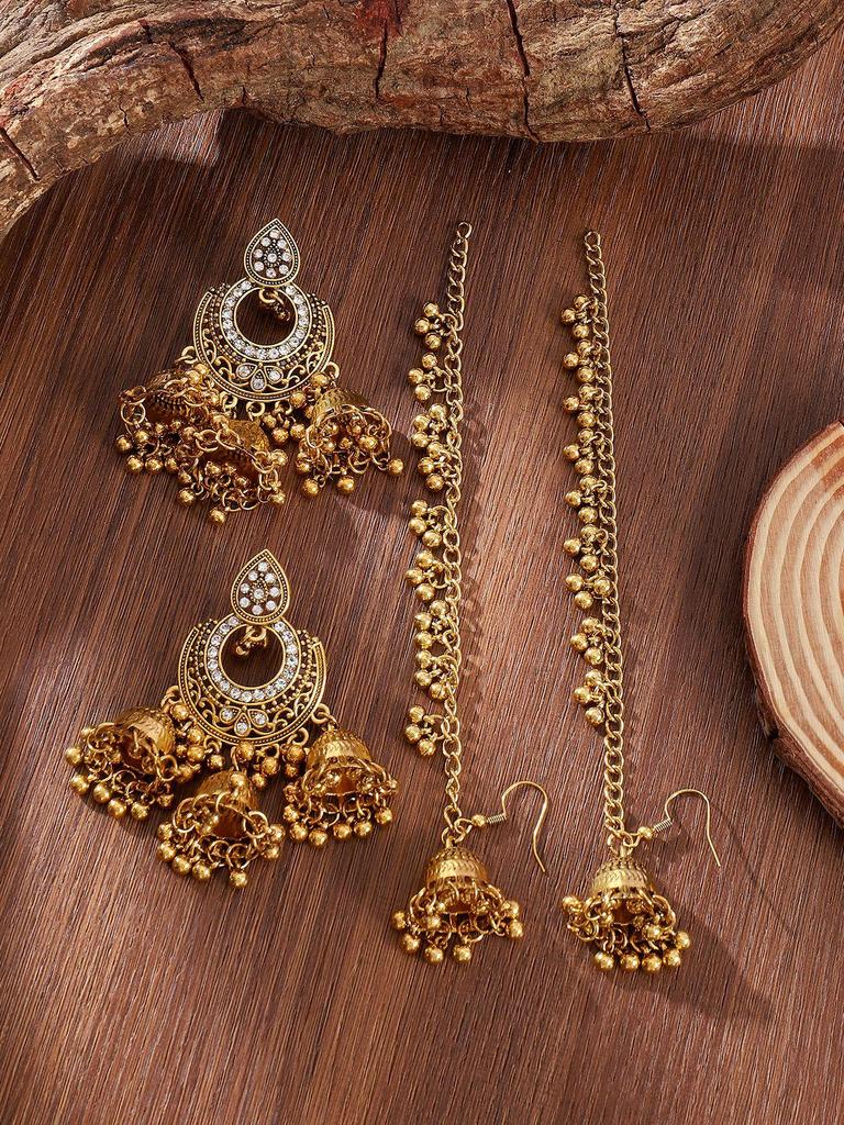 Bohemian Rhinestone Tassel Earrings: Ethnic Beaded Exaggerated Set