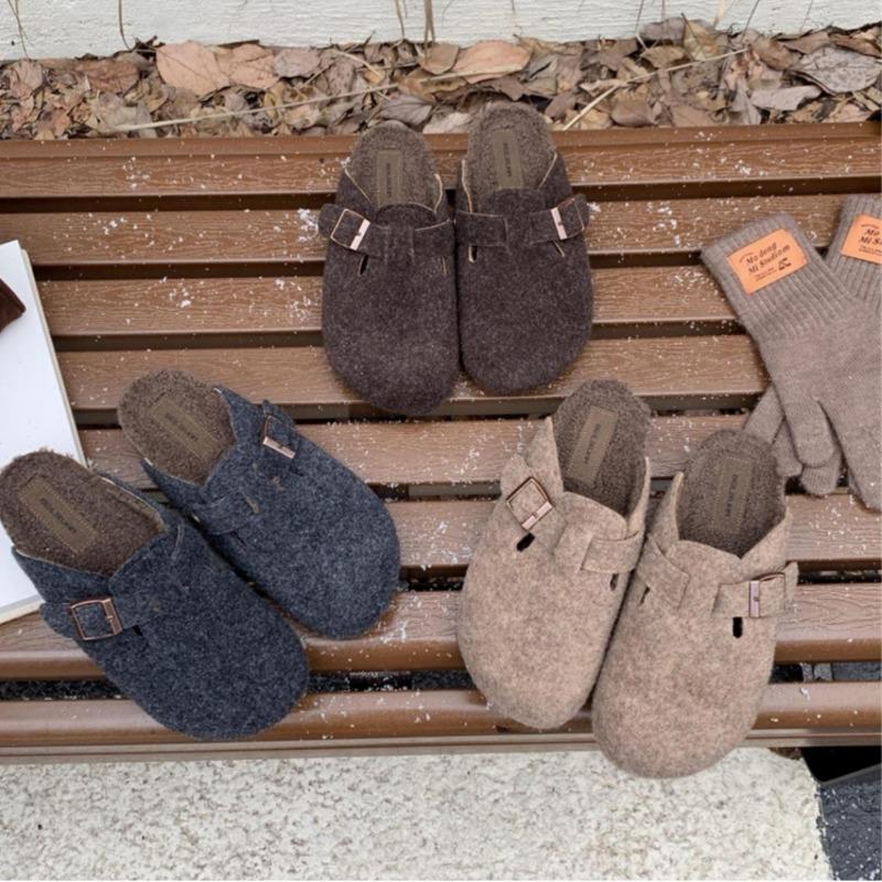 Baotou Half Slippers Woolen Slippers Women's Winter Wear New Thick-bottomed Velvet Woolen Cotton Mop