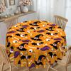 1 Halloween Tablecloth, Orange Background With Black Witch Hat, Bat Pattern - Durable Polyester Fabric