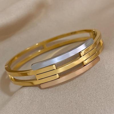 Edelstahl Chunky Geometrische Überkreuzte Armbänder für Damen Herren Mehrschichtig Gold Silber Farbe Roségold Akzentfarben Armreifen