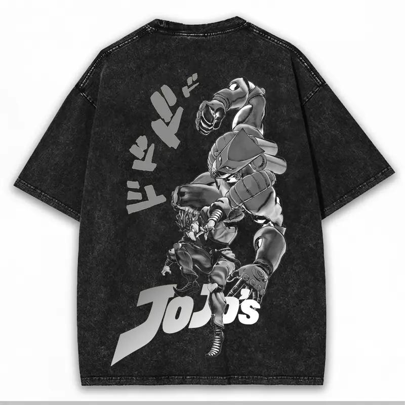Hot Anime JoJo's Bizarre Adventure Dio Clothing Men Women Tshirts Washed Cotton Tee Retro Oversized T-shirt Harajuku T Shirt