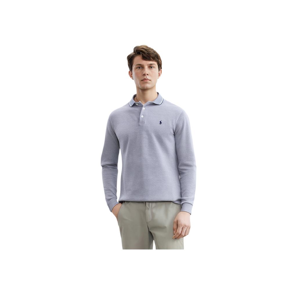 Polo Ralph Lauren SS24 Logo Brodert Bomull Langermet Poloskjorte Herre topper Blå MNPOKNI16821195-400