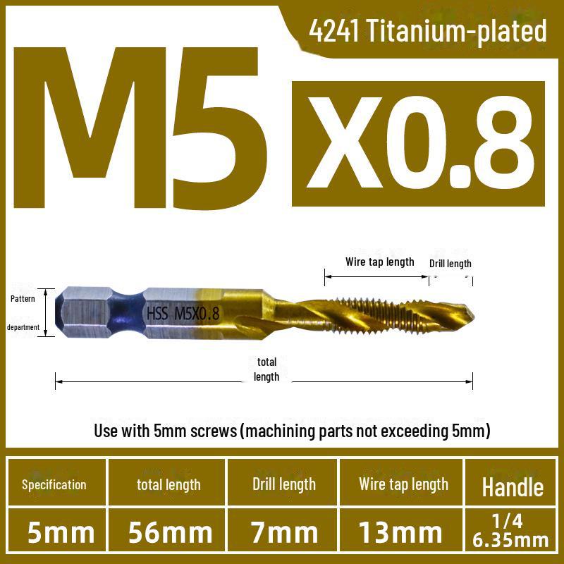 

Набор из трех сверл и метчиков из нержавеющей стали с саморезами Titanium-plated M5*0.8 short version