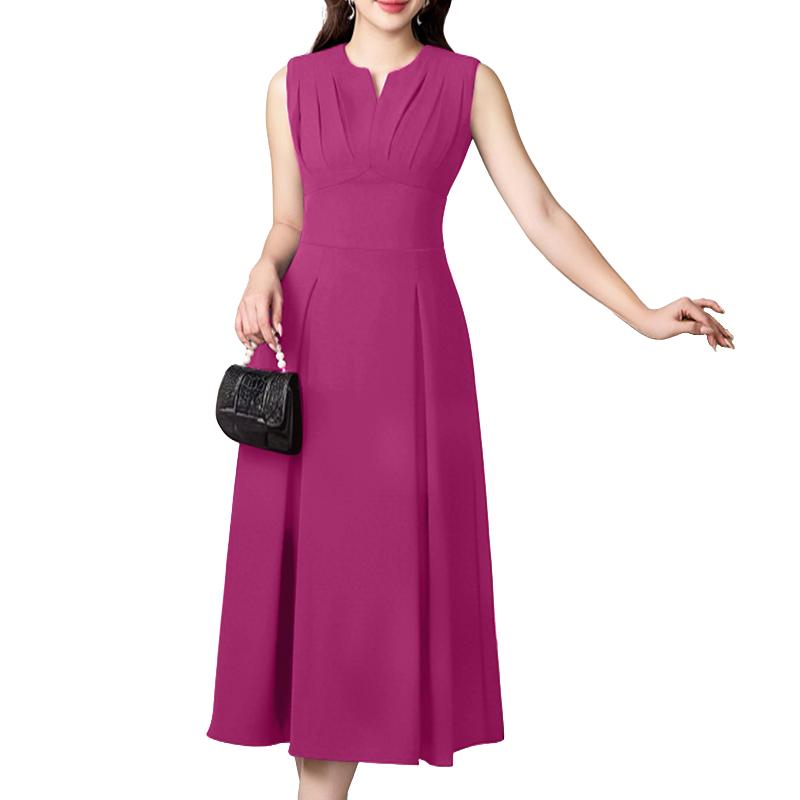 ZANZEA Womens Summer Casual V-Neck Solid Color Sleeveless Dress