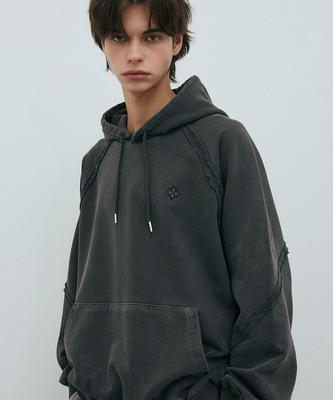 Out-Cut Raglan Pigment Hoodie Charcoal