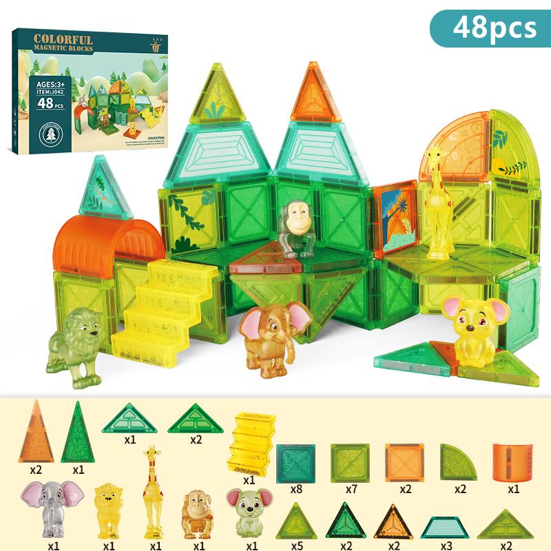 Children's Toy Forest Dinosaur Animal Magnetic Blocks Starter Set Classroom Essentials, Children's Magnetic Building Blocks Magn