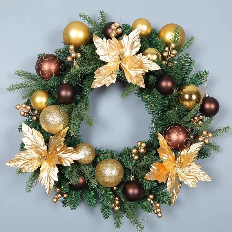 

Factory Christmas Wreath Door Hanging Decorative Vine Snowfall for Mall Entrance Stair Handrail Pendant Bell Artificial Flower червоний