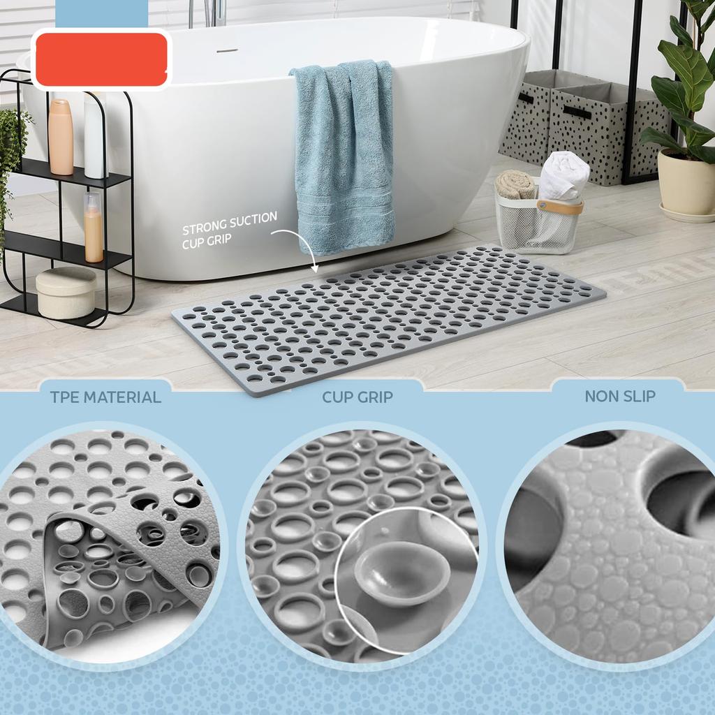 Non Slip Bath Mat & Shower Mat with Suction Cups & Drain Holes Soft Machine Washable Non Slip Bathtub Mat Shower Mats for Inside