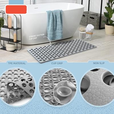 Non Slip Bath Mat & Shower Mat with Suction Cups & Drain Holes Soft Machine Washable Non Slip Bathtub Mat Shower Mats for Inside