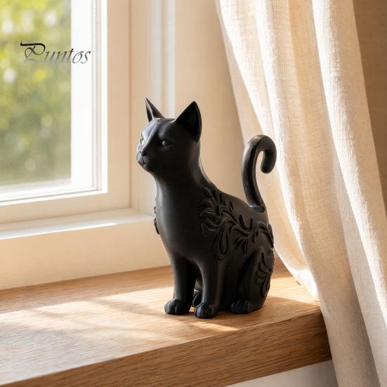 Small Succulents Planter Cat 3D Printed Black Figurines, Multi-purpose Incense Holder Mini Flower Functional Art Decoration Pot, Desktop Storage