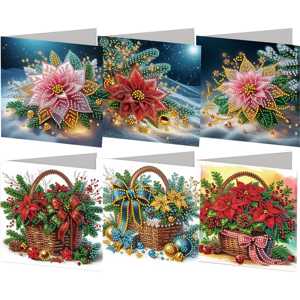6pc/Set Diamond Painting Christmas Cards DIY Diamond Art Cards Christmas Snowman Flower Theme Greeting Card Blessings and Wishes