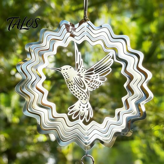 Talos Reflective Flower Wind Spinners, Outdoor Garden Decor, Sparkly Spinner with Bird Pendant, Metal Chimes Gifts for Patio Balcony Yard